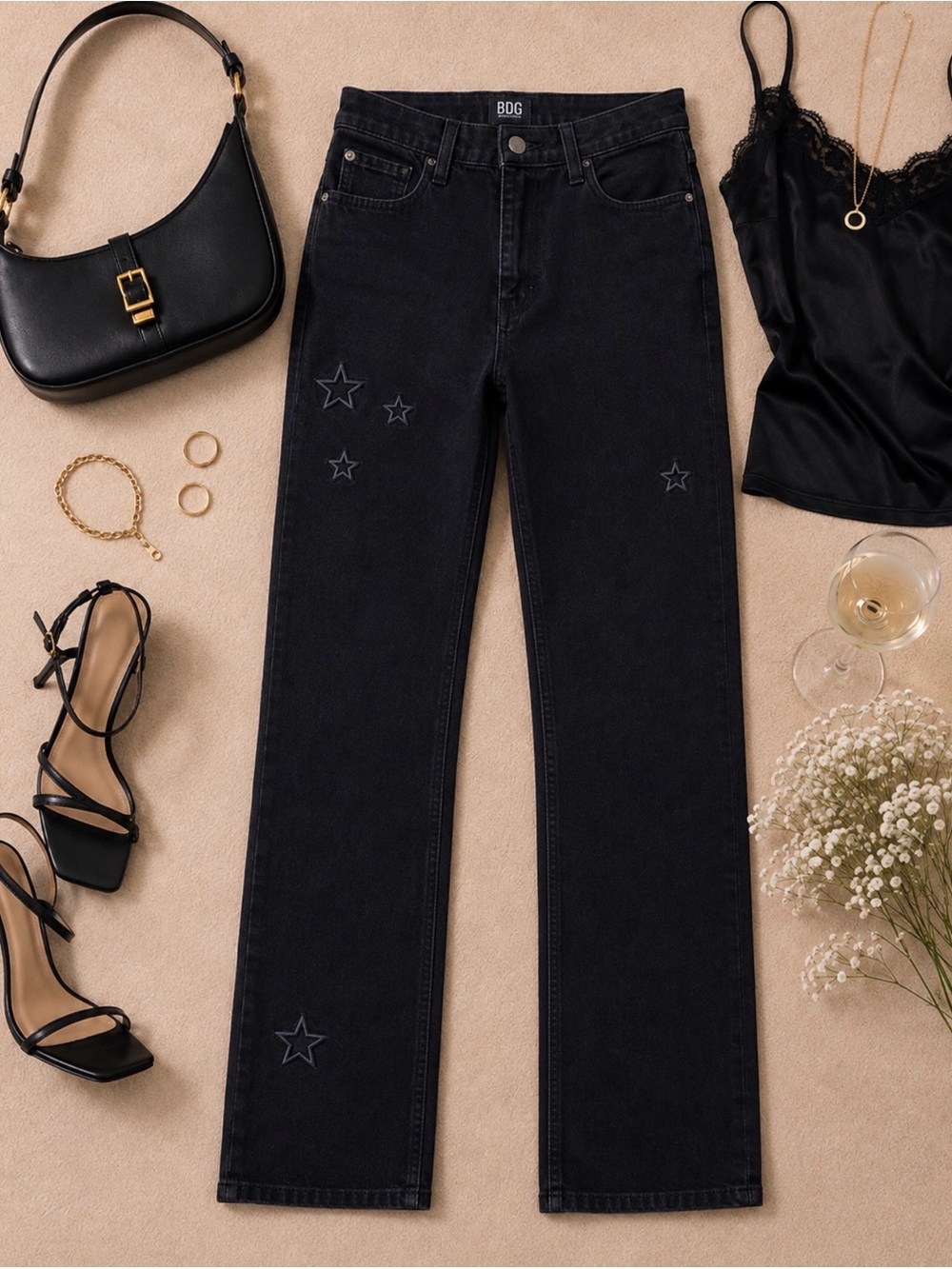Girlfriend High Rise Longline Grommet Star Jeans